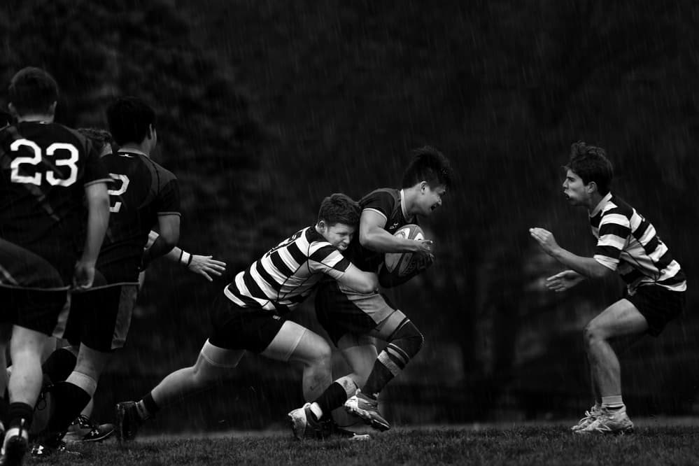Intense Rugby Action by Rob Li — canvas wall art