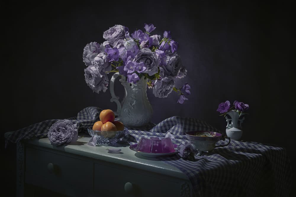 Moody Purple Floral Still Life by Lydia Jacobs — canvas wall art