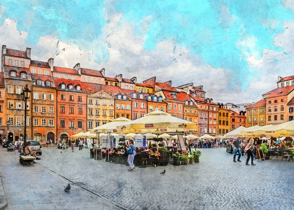 Vibrant Old Town Square by Justyna Jaszke — canvas wall art