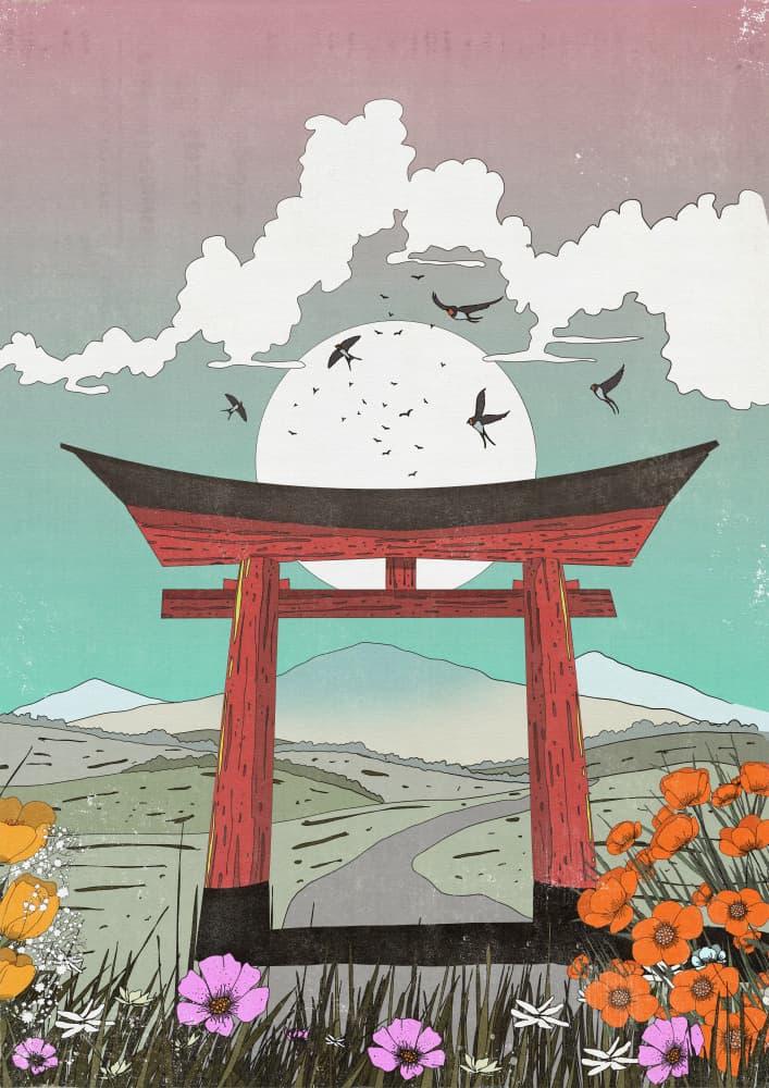 Red Torii Gate Landscape by Nicholas — canvas wall art
