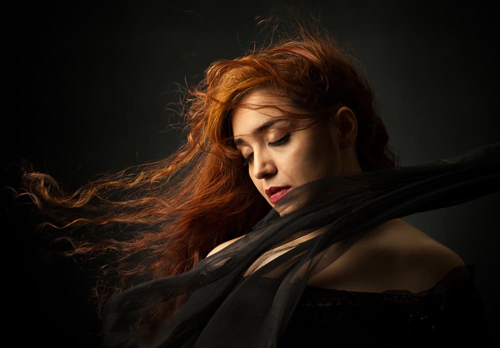 Serene Red Hair Portrait by Mehdi Mokhtari — canvas wall art