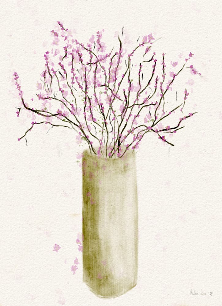 Blush Pink Floral Vase by Ankie Kooi — canvas wall art