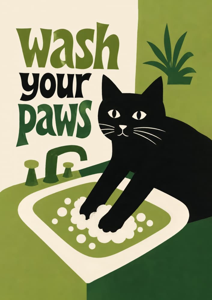 Wash Your Paws Cat by Patryk Krygowski — canvas wall art