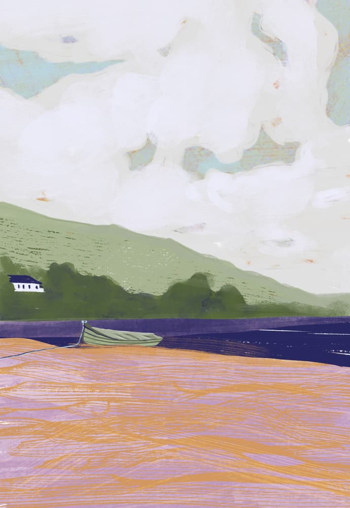 Tranquil Coastal Boat by Charlotte Trudgett — canvas wall art