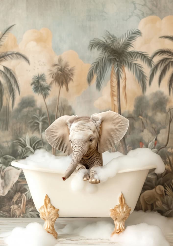Little Elephant Bubble Bath by Niky Rahner — canvas wall art