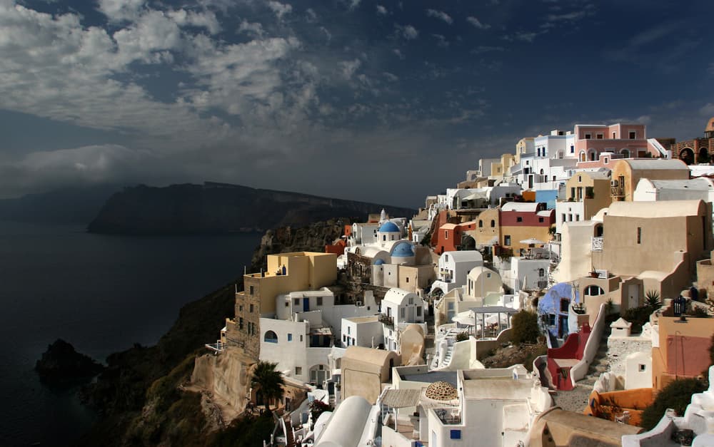 Santorini Cliffside Village by Hans-Wolfgang Hawerkamp — canvas wall art