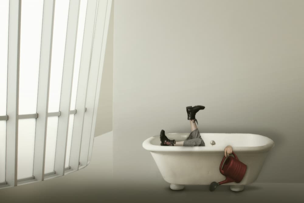 Quirky Bathtub Watering by Christine von Diepenbroek — canvas wall art