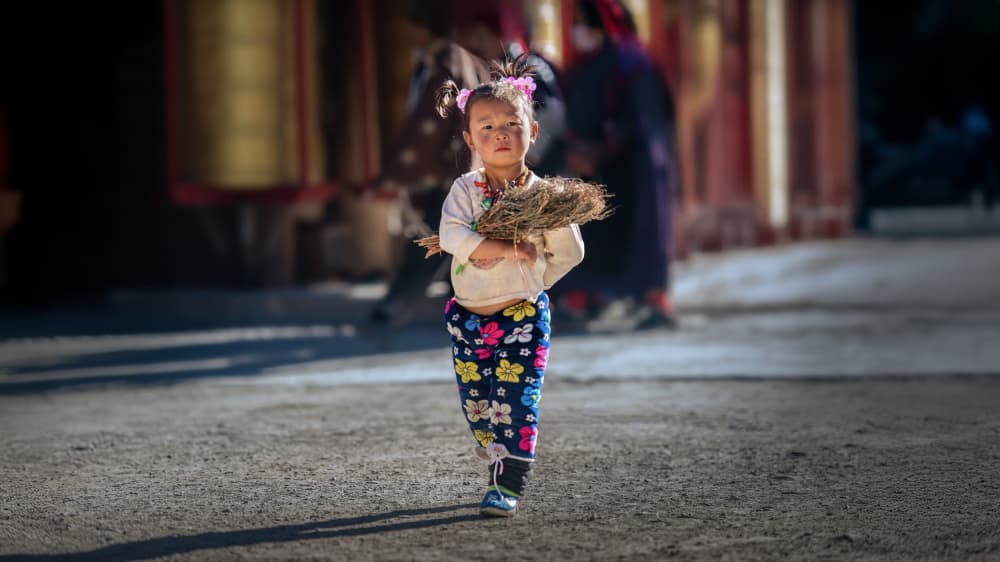 Little Girl Carrying Sticks by tianhuayu — canvas wall art