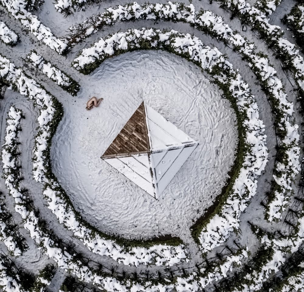 Snowy Labyrinth Pyramid by Ovi D. Pop — canvas wall art