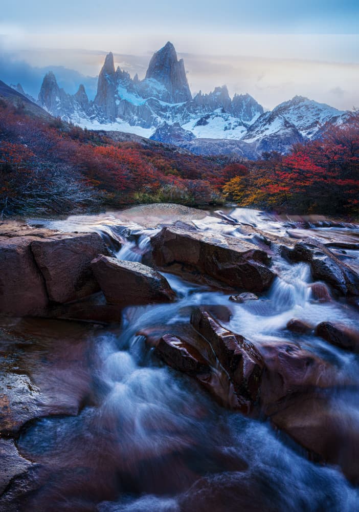 Autumn Mountain River Flow by Yuan Su — canvas wall art