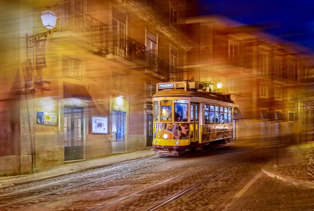 Lisbon Tram Night Motion by Kenneth-Wei Zeng — canvas wall art