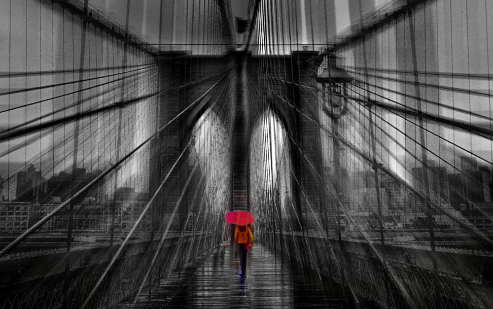 Brooklyn Bridge Rainy Walk by Kenneth-Wei Zeng — canvas wall art
