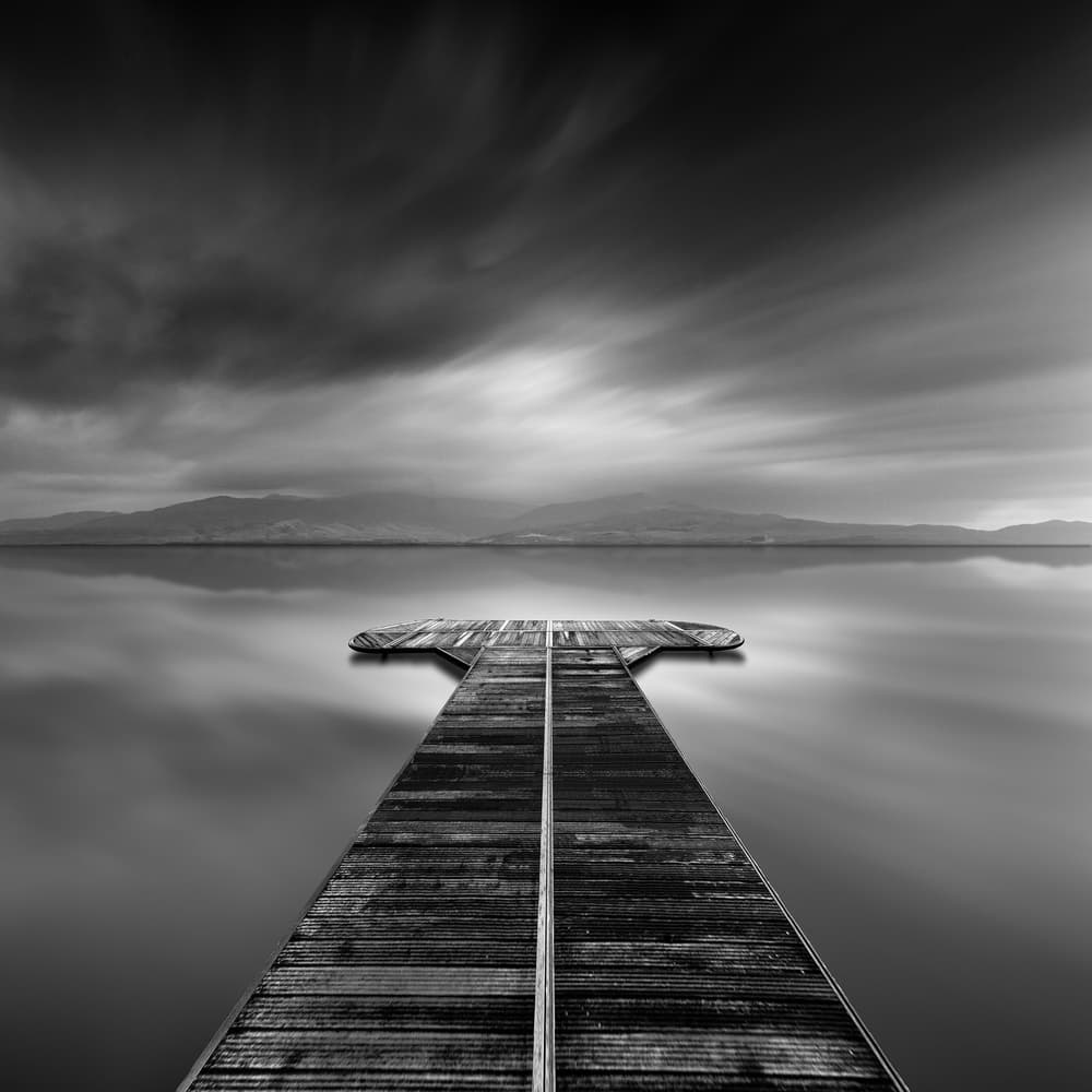Black White Lake Pier by George Digalakis — canvas wall art
