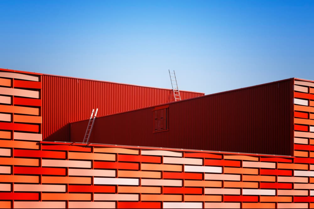 Red Geometric Architecture by Peter Pfeiffer — canvas wall art