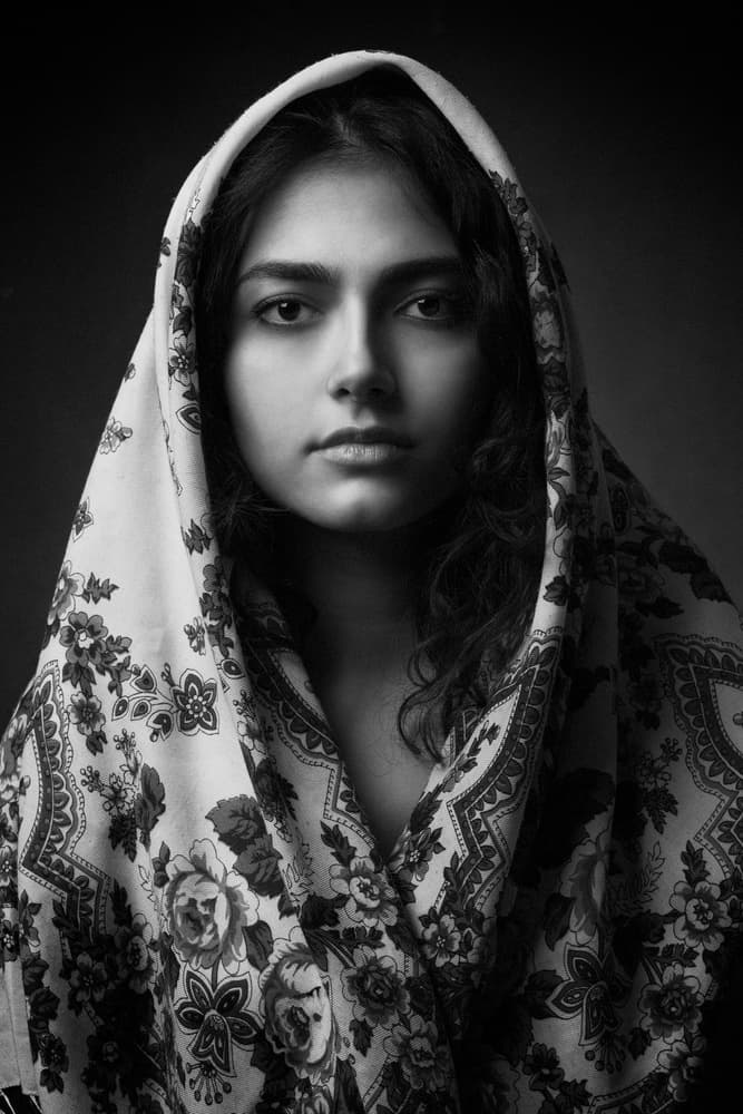 Pensive Woman In Scarf by Mehdi Mokhtari — canvas wall art