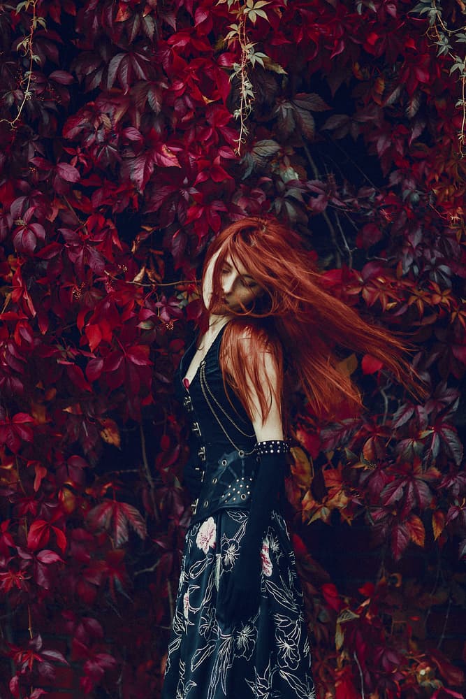 Red Hair Autumn Mystery by Ruslan Bolgov — canvas wall art
