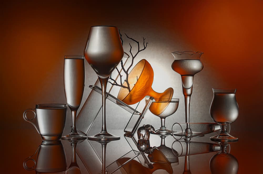 Elegant Glassware Still Life by Lydia Jacobs — canvas wall art