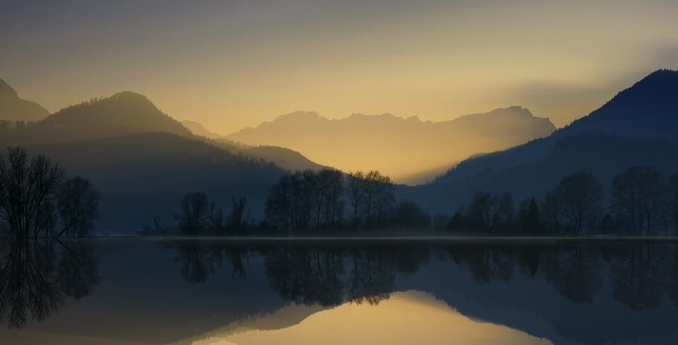 Misty Mountain Lake Reflection by Norbert Maier — canvas wall art