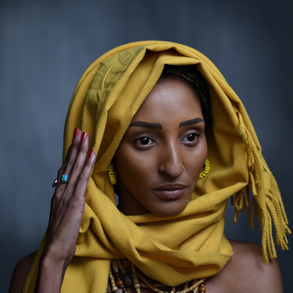 Mustard Scarf Beauty by Yoram GIL — canvas wall art