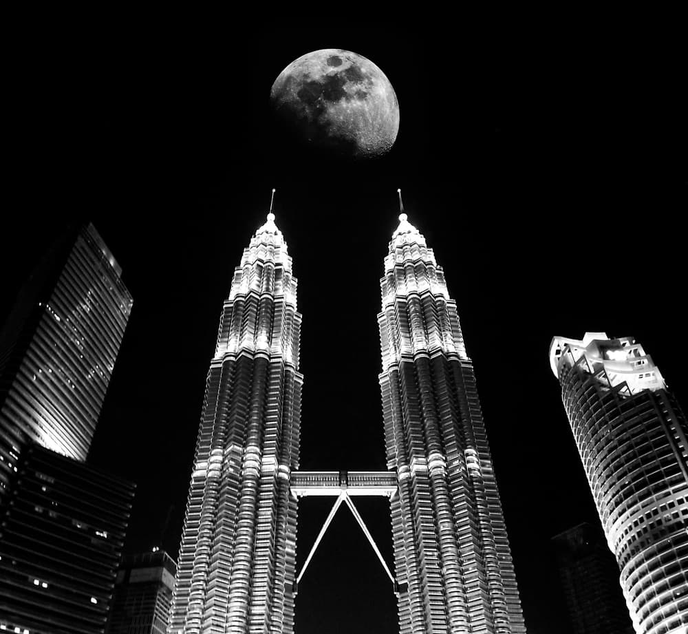 Kuala Lumpur Moonlit Towers by Kahar Lagaa — canvas wall art