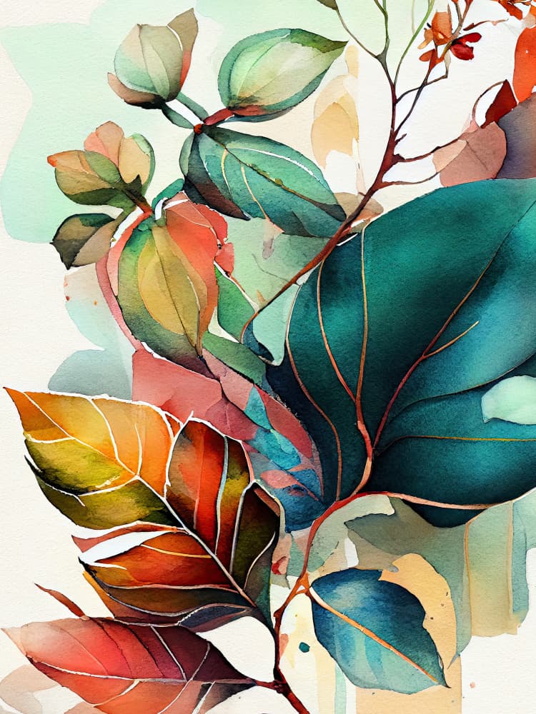 Watercolor leaves nature floral 1 by Justyna Jaszke — canvas wall art