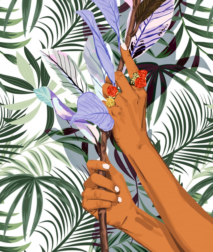 Jeweled Hands Tropical Leaves by Uma Gokhale — canvas wall art