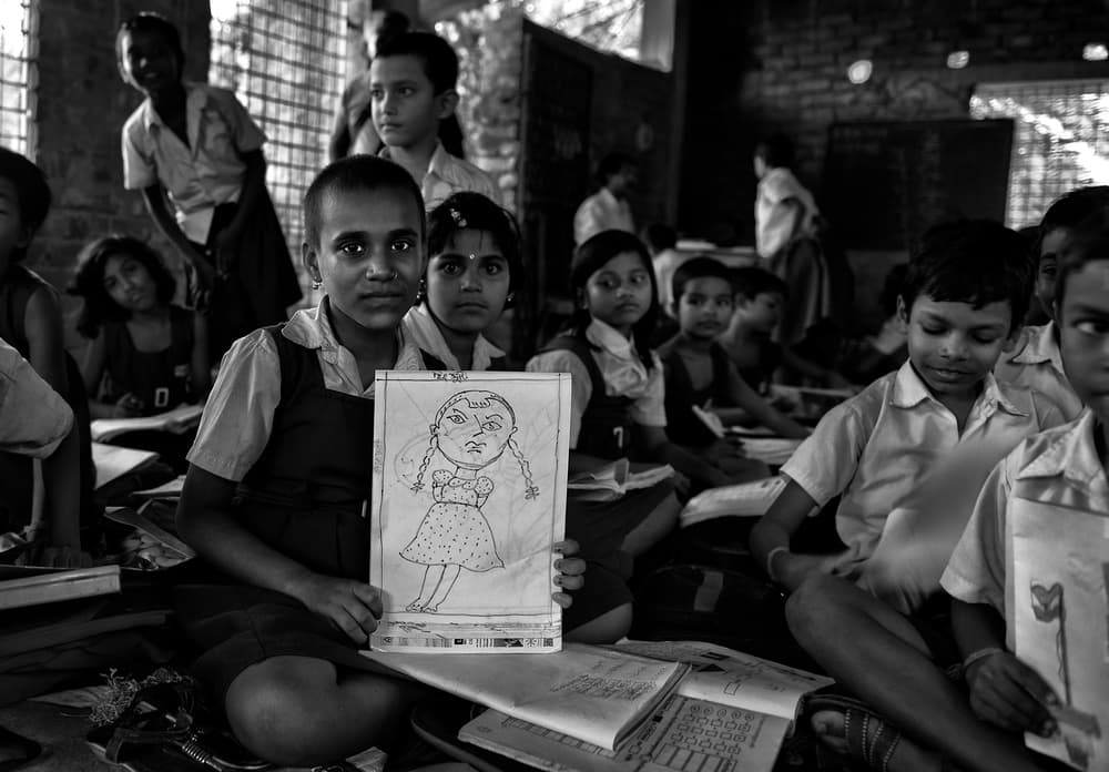 School Girl's Drawing by Avishek Das — canvas wall art