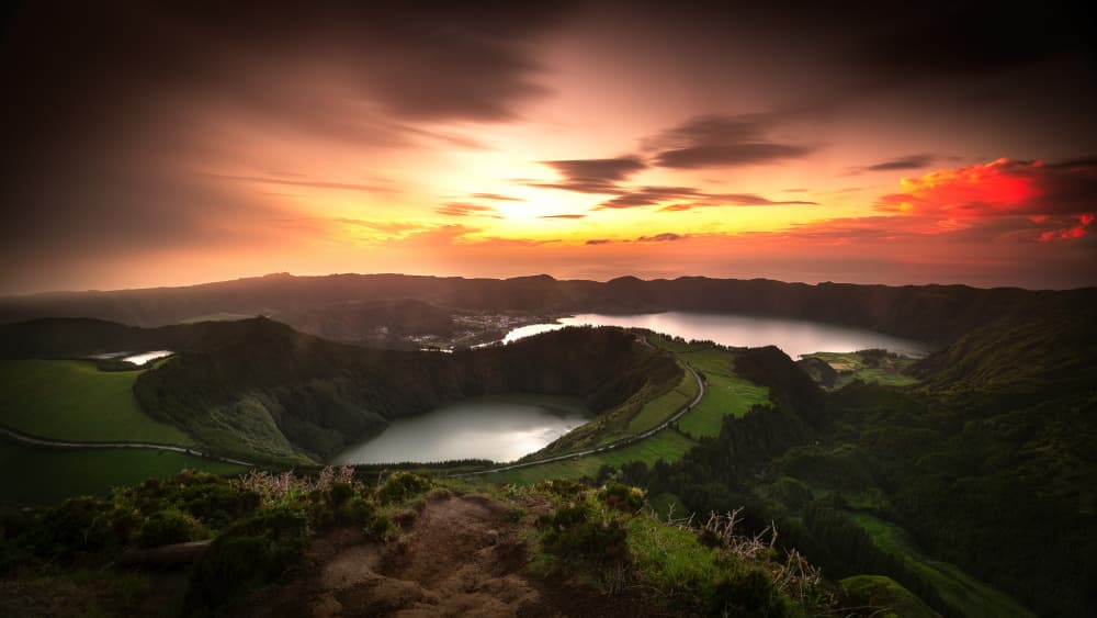 Golden Hour Crater Lakes by Gonçalo Capitão — canvas wall art