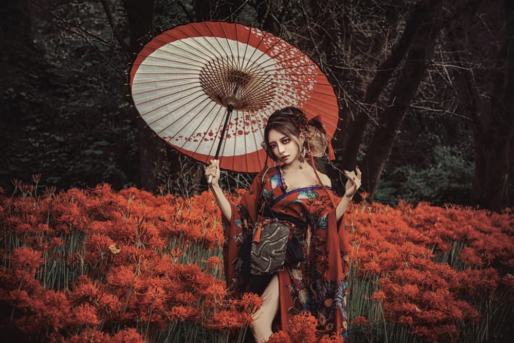 Japanese Lady Red Forest by KOIKI — canvas wall art
