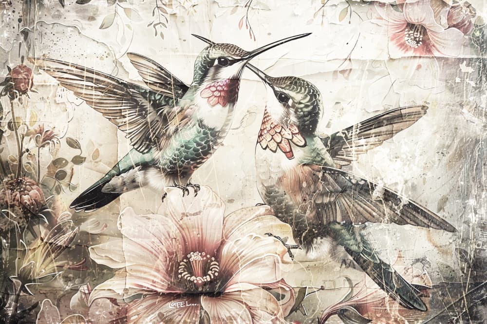 Vintage Hummingbirds Floral by Rafal Kulik — canvas wall art