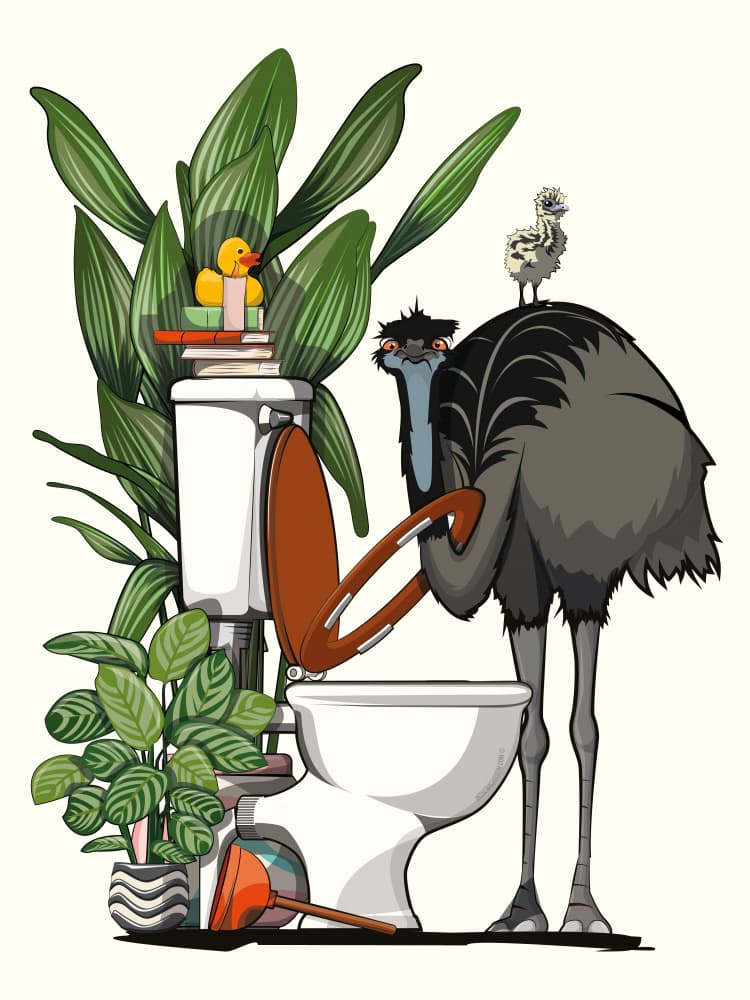 Whimsical Emu Bathroom by In The Washroom — canvas wall art