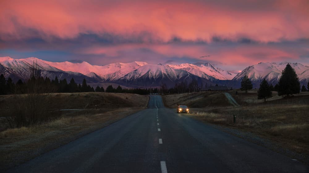 Pink Sky Mountain Road by Emanuel Papamanolis — canvas wall art