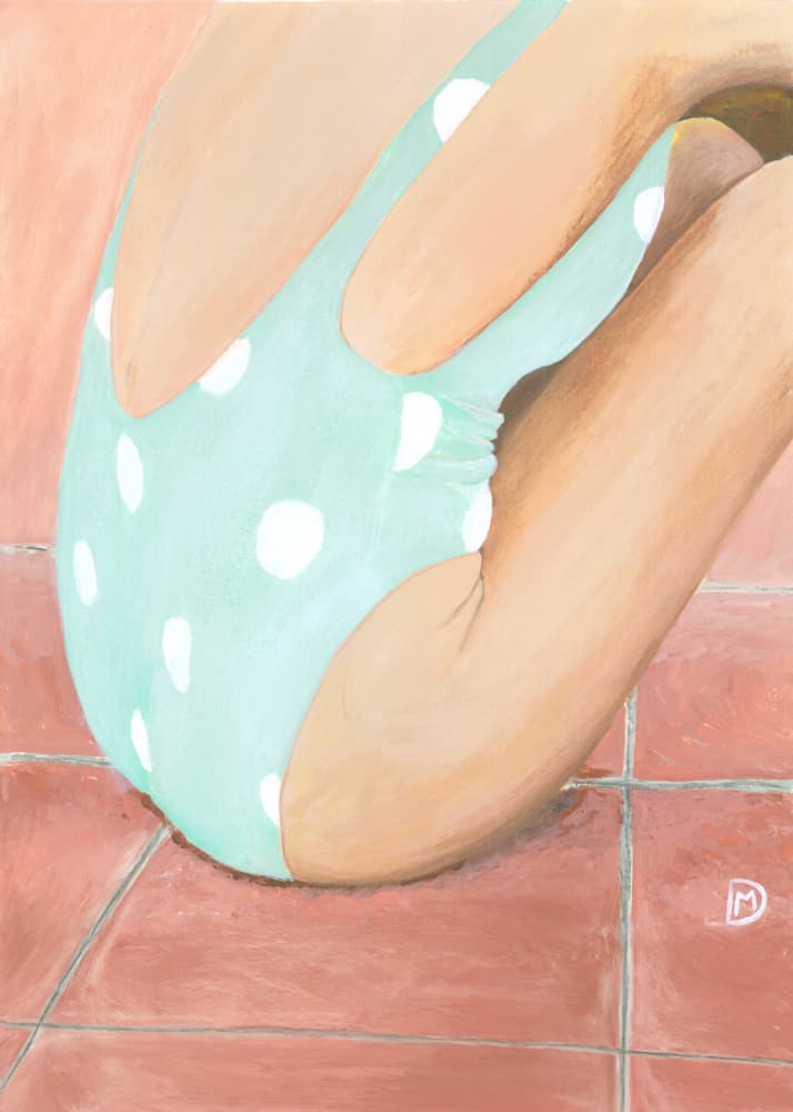 Green Polka Dot Swimsuit by marina dorgan — canvas wall art