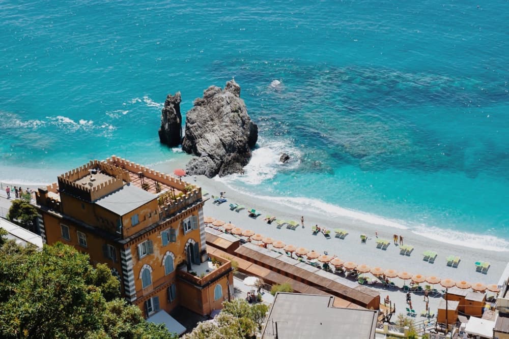 Orange Villa Turquoise Sea by Del Mundo Imagery — canvas wall art