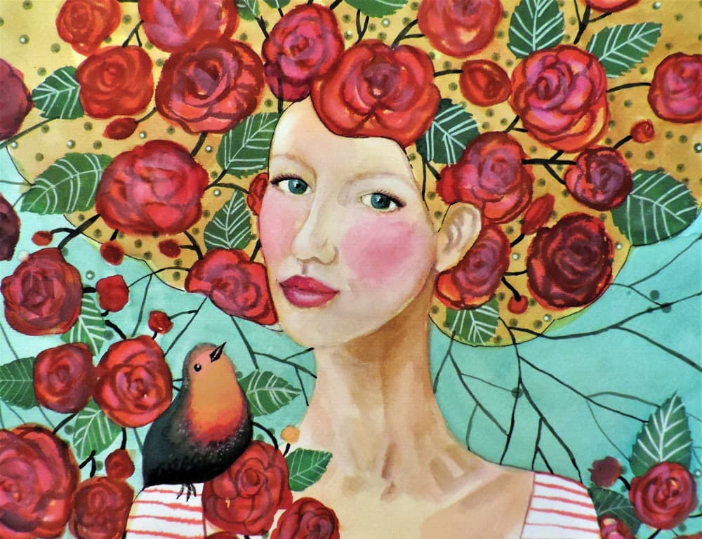 Whimsical Rose Girl by Sylvie Demers — canvas wall art