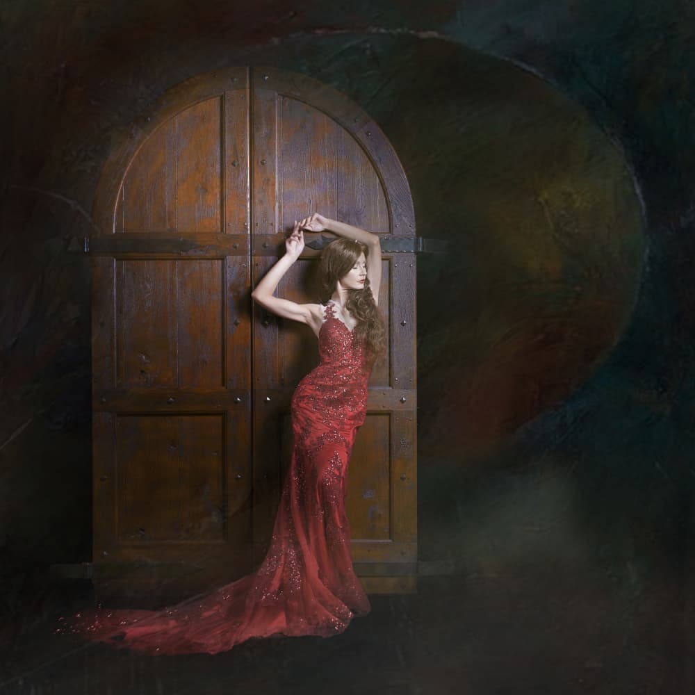 Elegant Woman Red Gown by Tommaseo Gregorio — canvas wall art