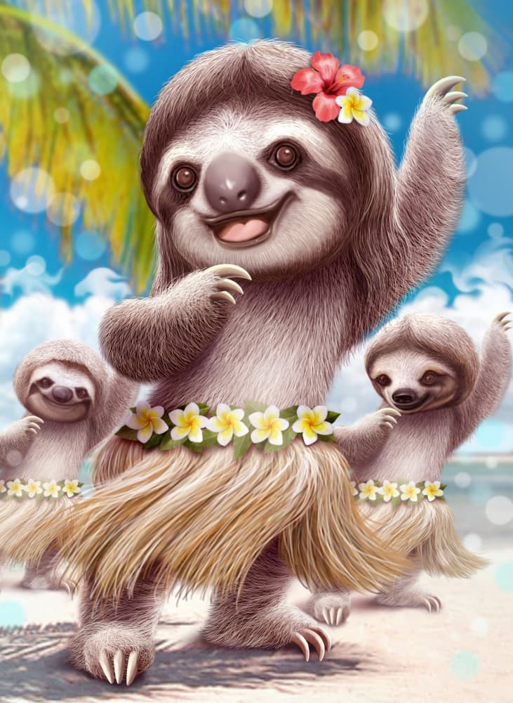 Cute Sloths Hula Dance by Adam Lawless — canvas wall art