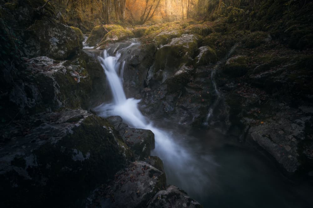 Glowing Forest Waterfall by Thomas de Franzoni — canvas wall art