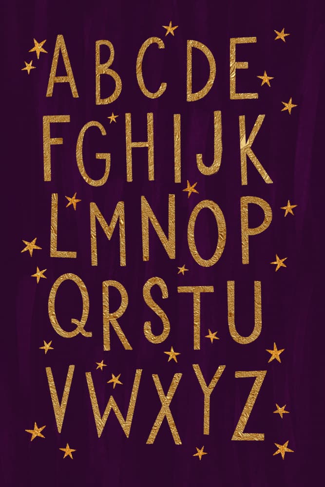 Golden Starry Alphabet by EMELIEmaria — canvas wall art
