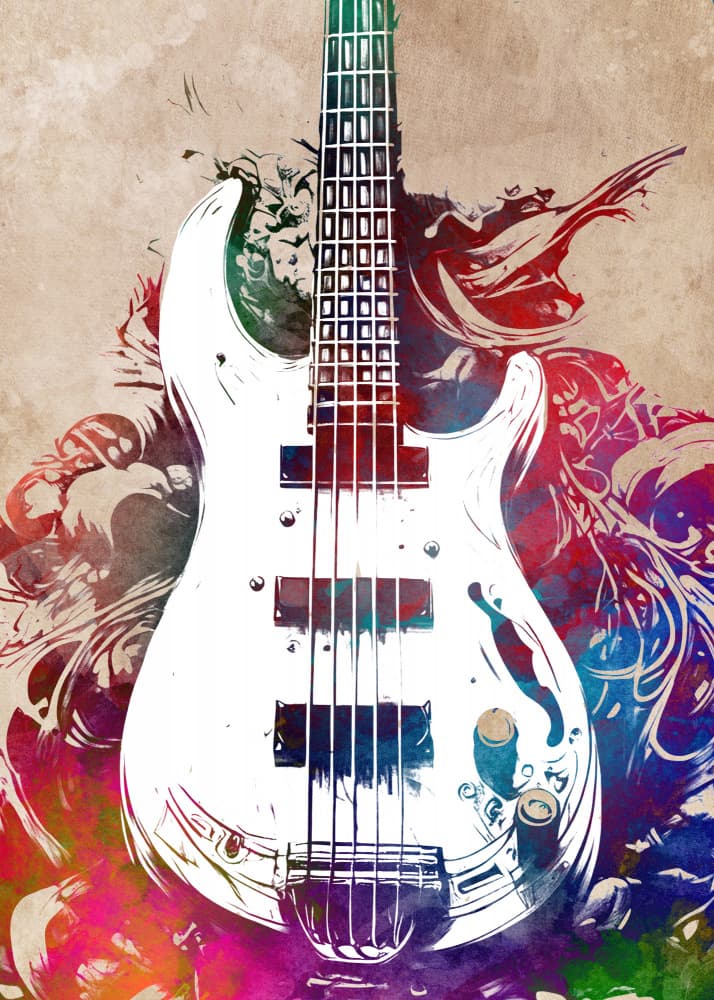 Vibrant Bass Guitar Splash by Justyna Jaszke — canvas wall art