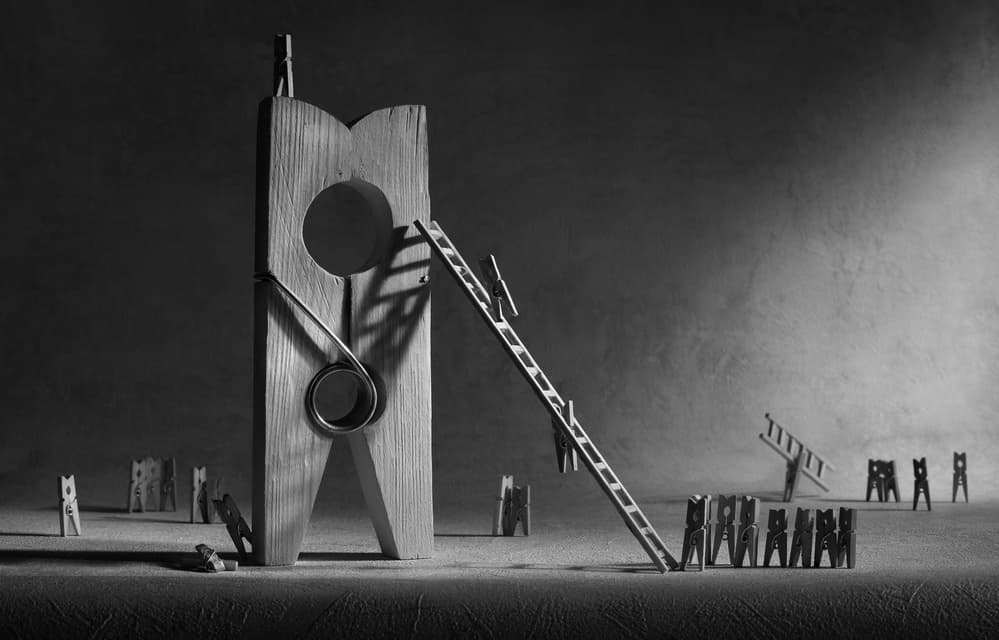 Clothespin Tower Climb by Victoria Glinka — canvas wall art
