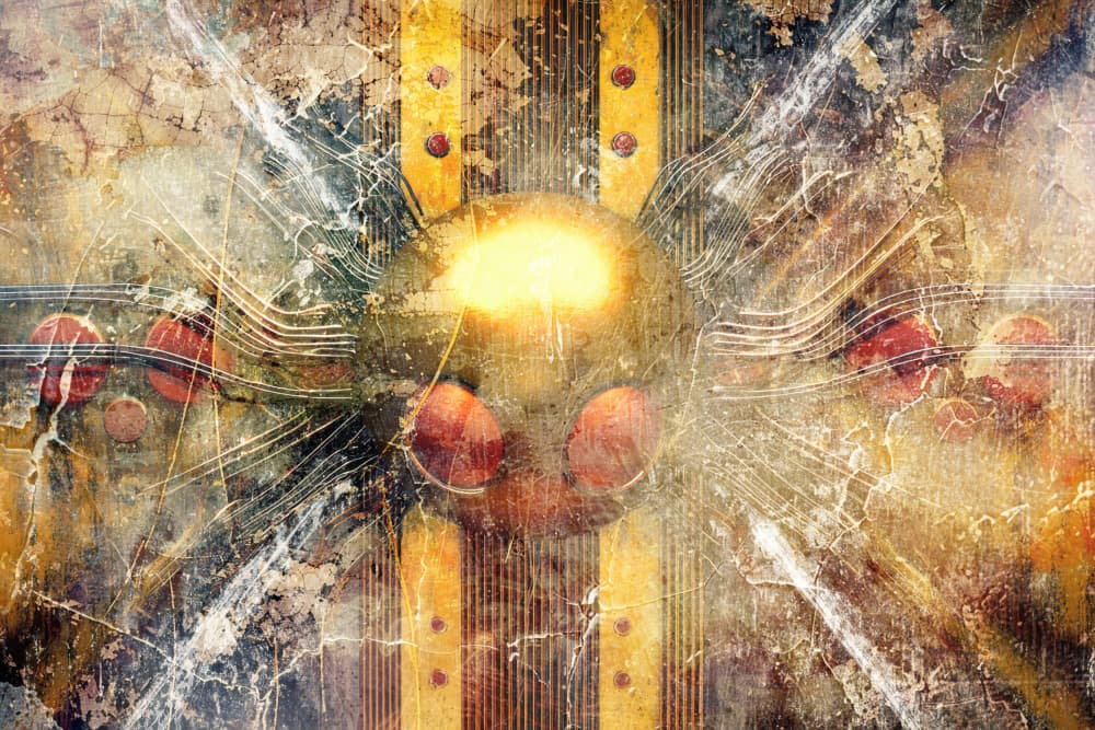 Golden Circuit Grunge by Rafal Kulik — canvas wall art