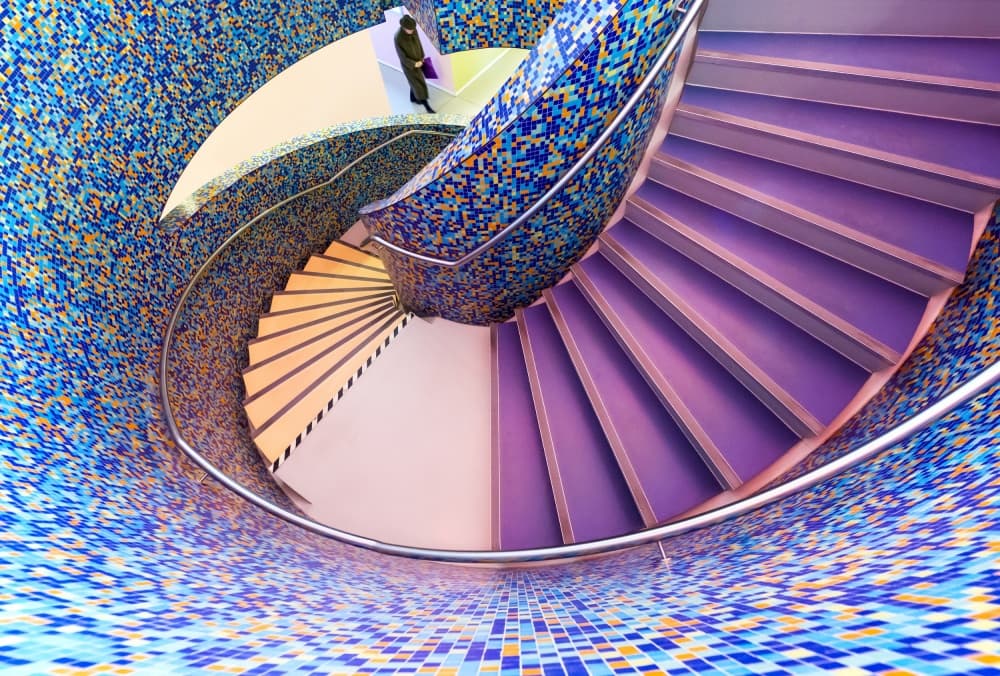 Vibrant Mosaic Spiral Staircase by Gerard Jonkman — canvas wall art