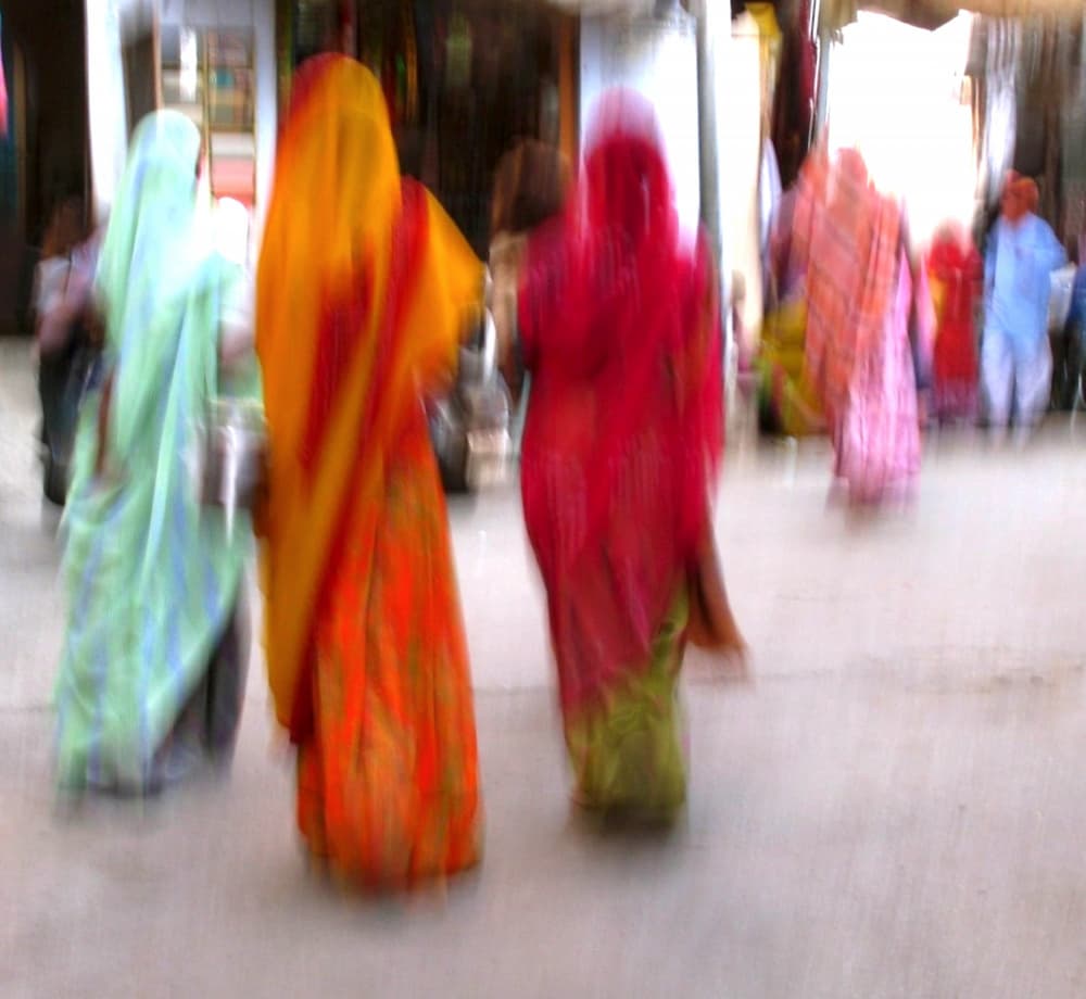 Vibrant Indian Street Motion by Anna Cseresnjes — canvas wall art