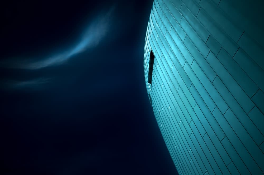 Sleek Teal Architecture by Marc Huybrighs — canvas wall art