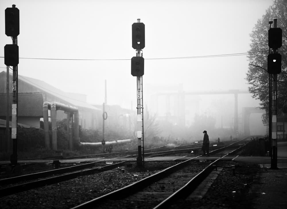 Man On Misty Tracks by Julien Oncete — canvas wall art