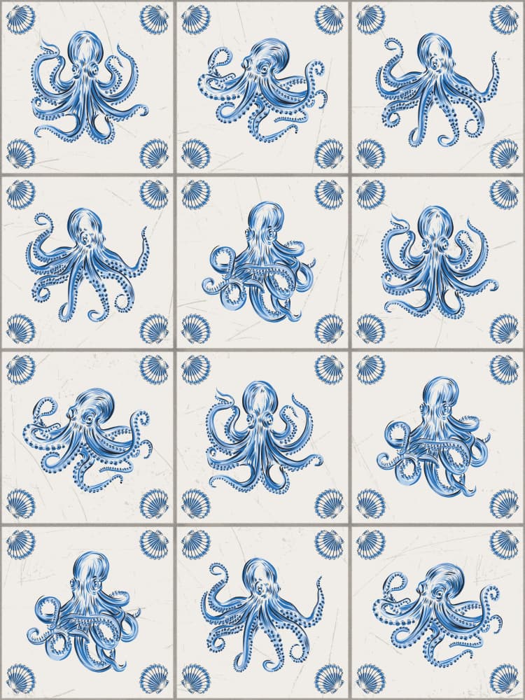 Delft Blue Octopuses by Alexandra Weise — canvas wall art