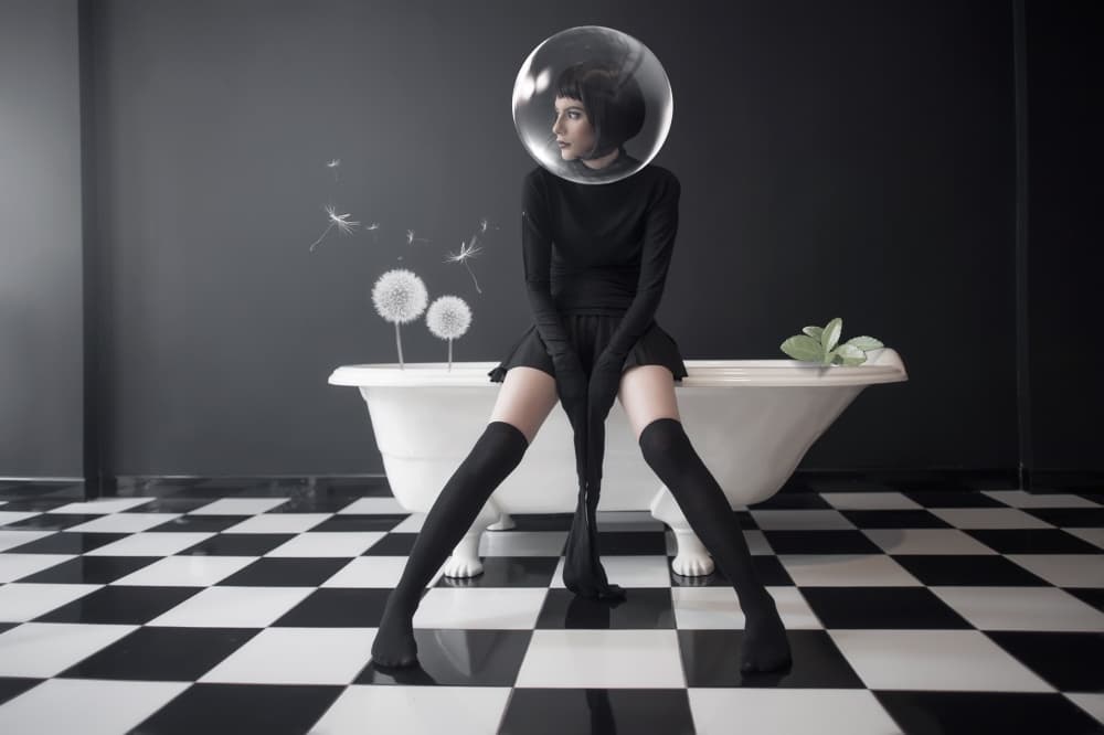 Surreal Woman Bubble Helmet by hardibudi — canvas wall art