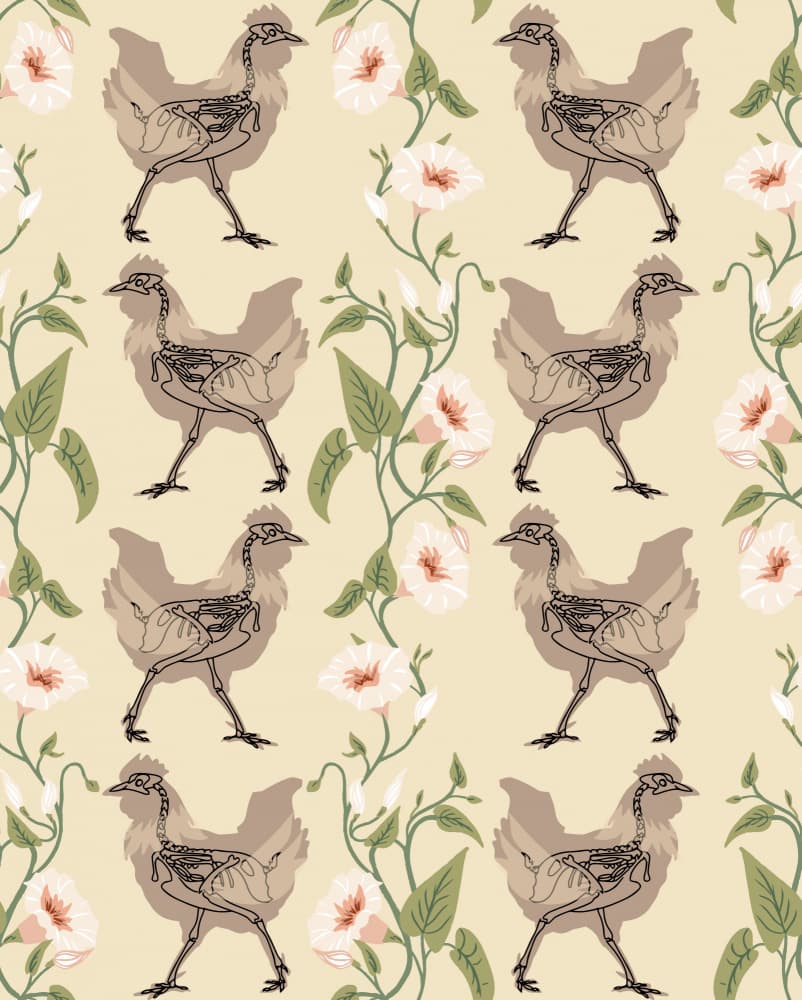 Floral Chicken Skeletons by Annick — canvas wall art
