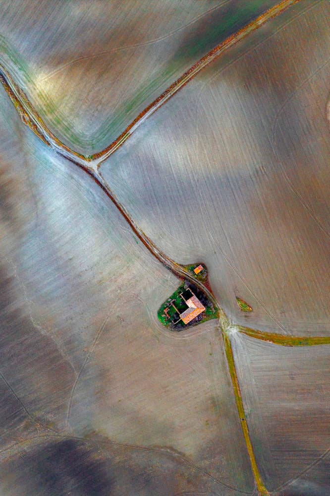 Aerial Farmhouse Fields by Jure Kravanja — canvas wall art